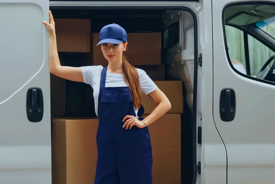 Emprendedora de logística junto a un vehículo de carga, representando el crédito para aceleración de empresas pyme