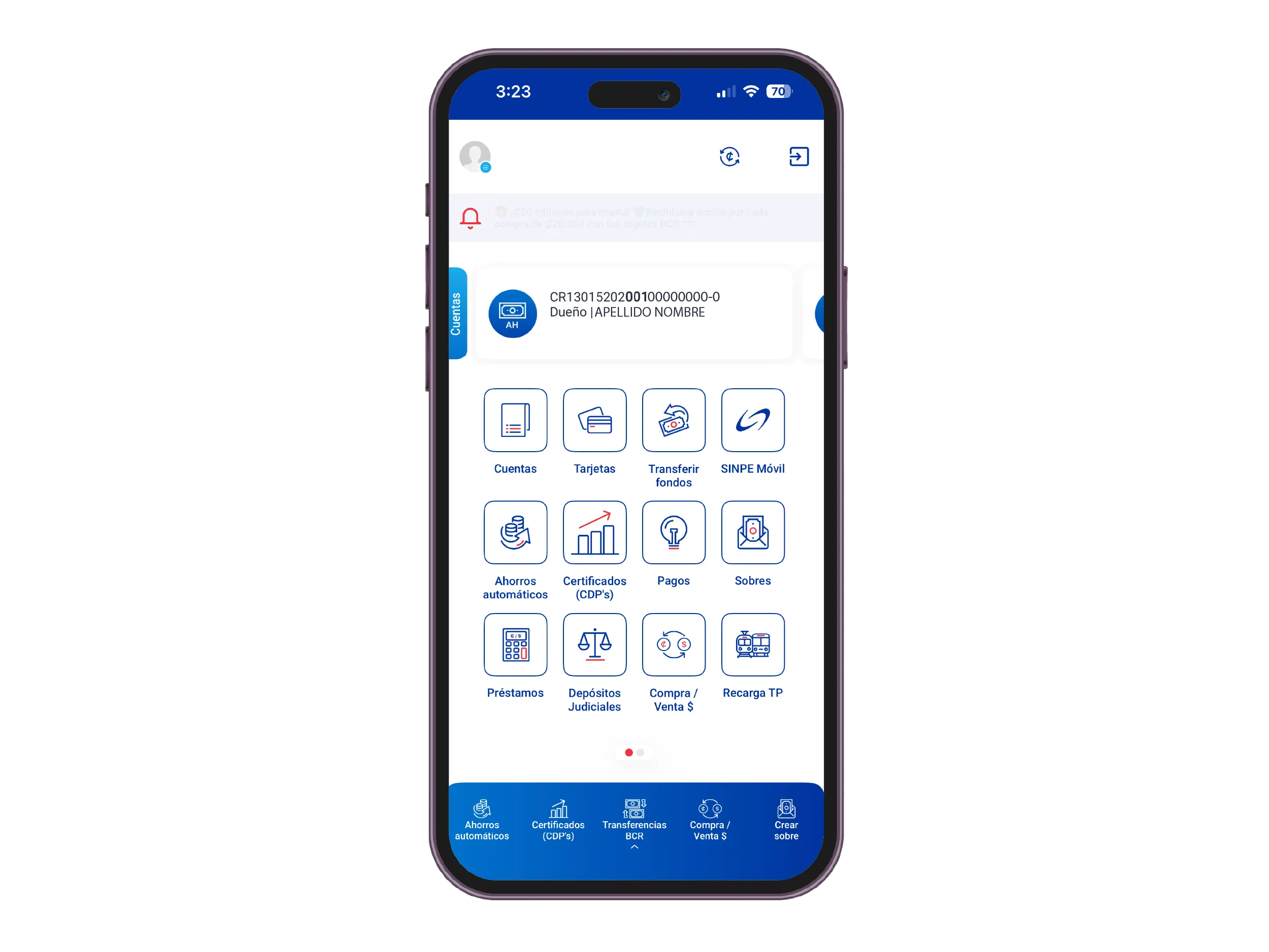 Sobres electronicos en el app BCR Móvil