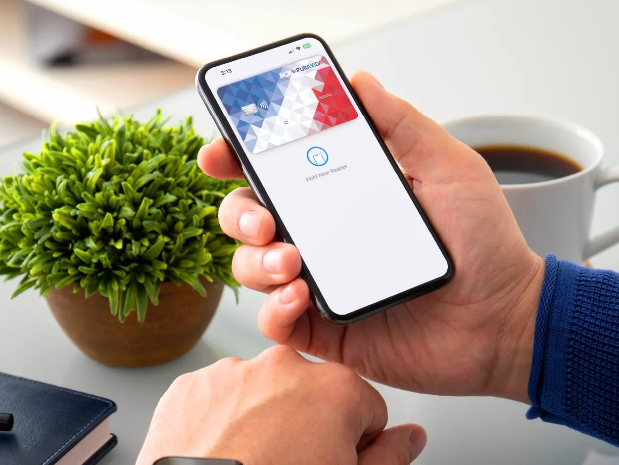 mano de una persona sosteniendo su celular con la tarjeta en su pantalla